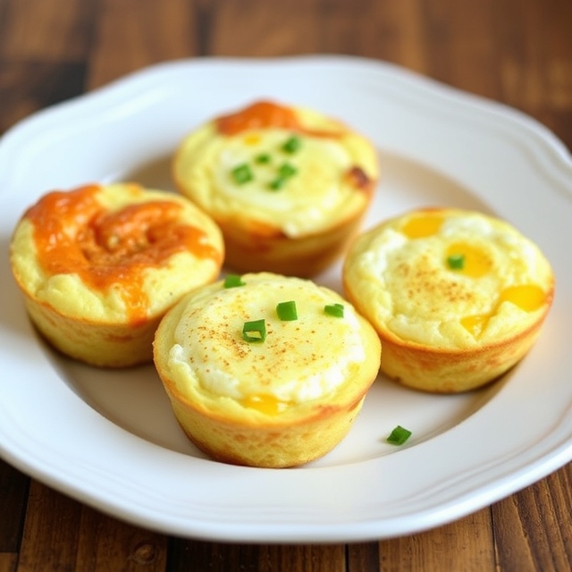 Fluffy cottage cheese egg muffins with spinach and cheese, served on a plate