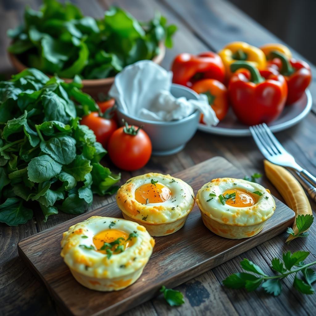 Golden brown egg cups with runny yolks on a wooden board.